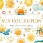 Watercolor Summer Sun Clipart