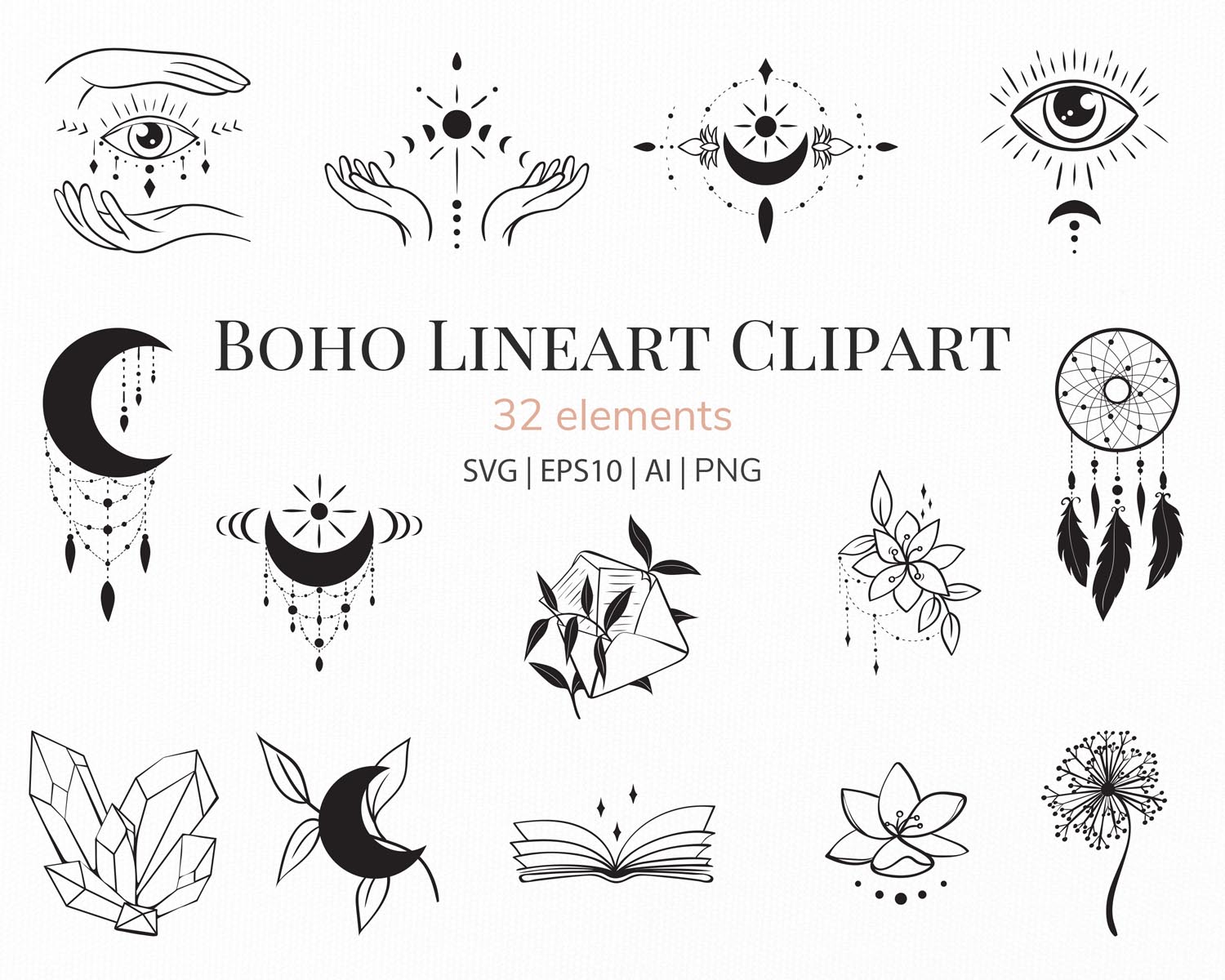 01-Boho lineart clipart - preview Boho Lineart Collection SVG - Image 1