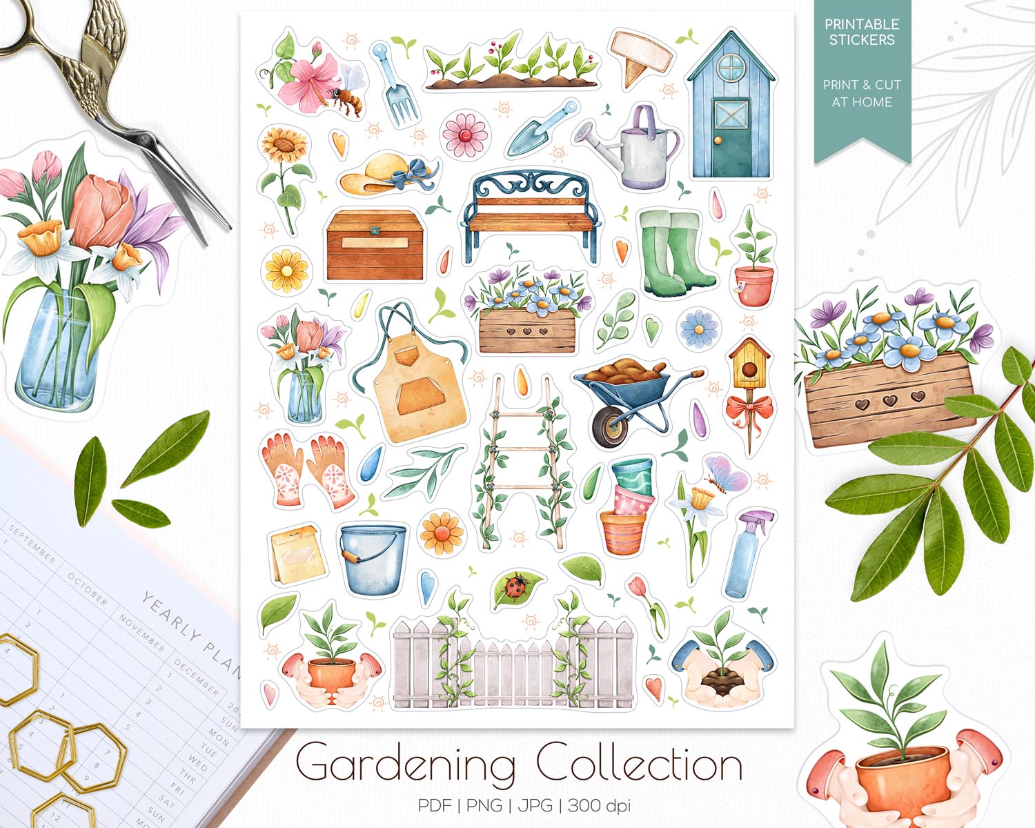 01 - Gardening printable stickers - preview Gardening Stickers - Image 1