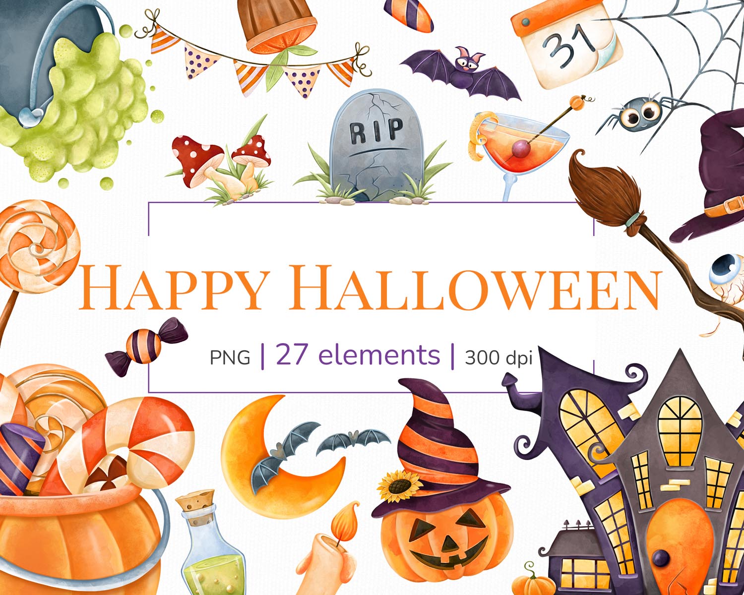 01 - Halloween clipart png files - preview Halloween Clipart - Image 1