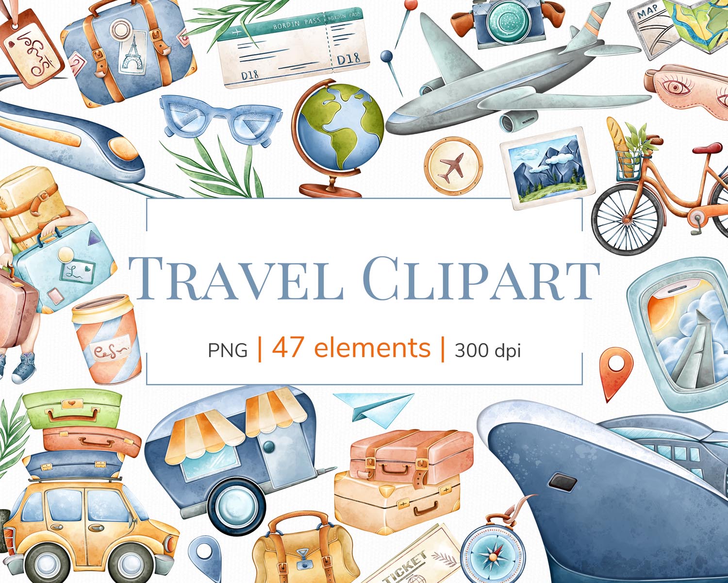01 - Summer travel clipart - preview Travel Clipart - Image 1