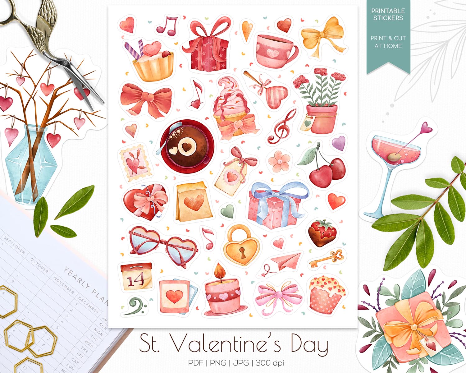 01 - Valentines day printable stickers - preview St. Valentine's Day Stickers - Image 1
