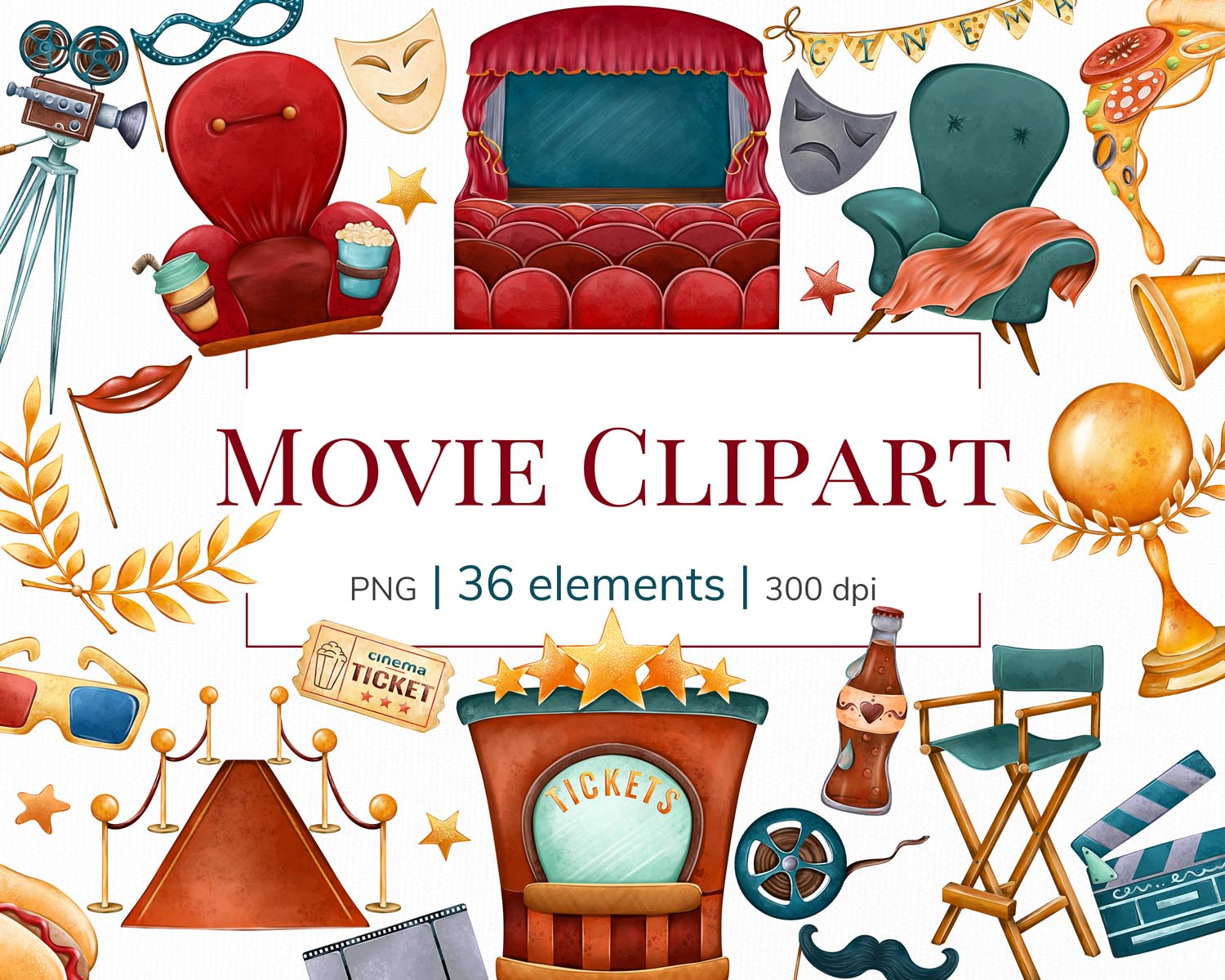 01 - Movie clipart - png digital clipart Movie Clipart - Image 1