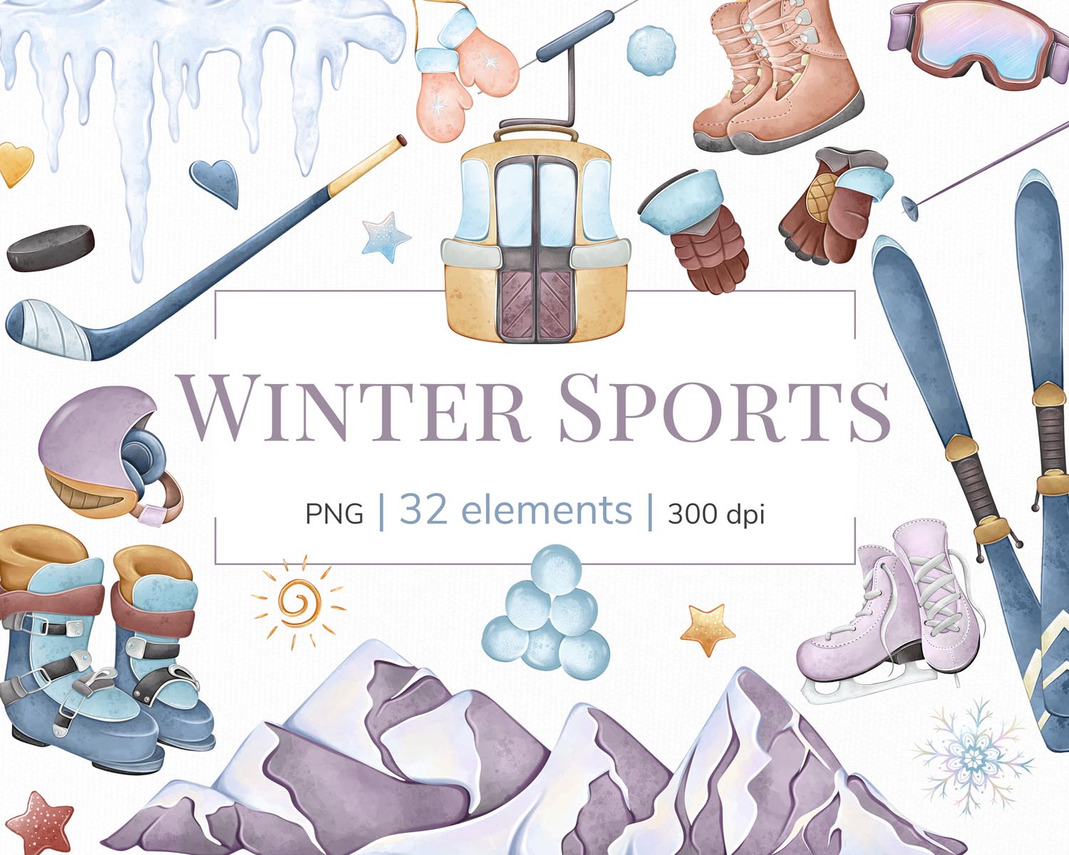 01 - Winter sports clipart - png files - preview Winter Sports - Image 1